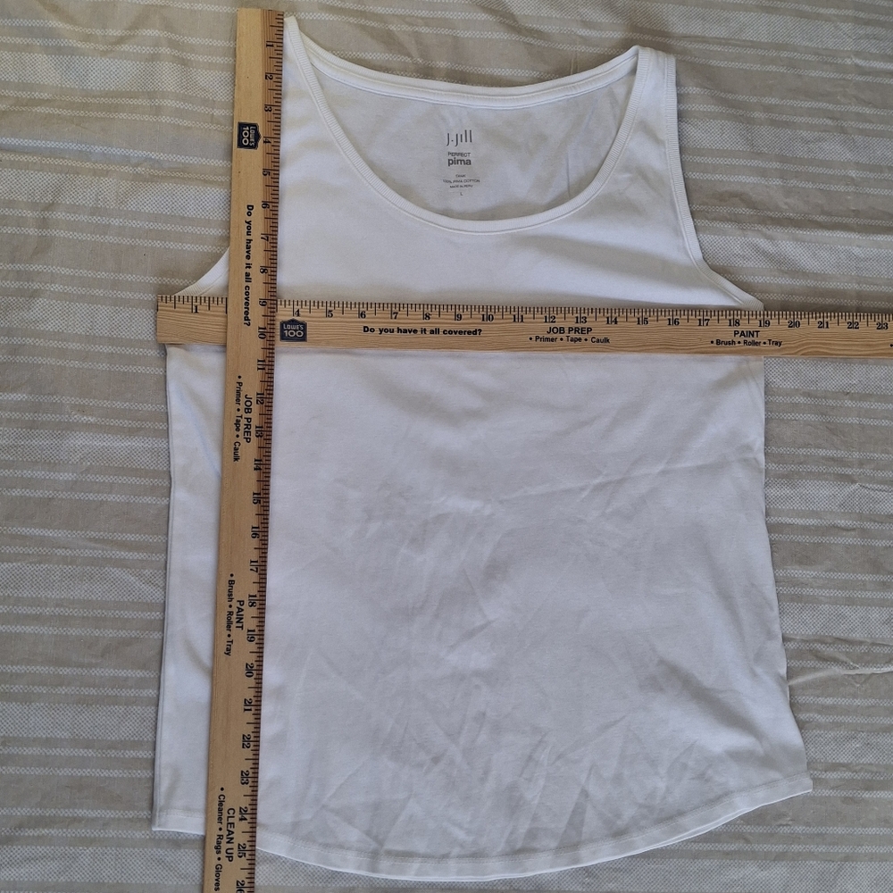 2 J.Jill Perfect Pima 100% Cotton Tank Tops White & Pale Green Summer Womens L - Picture 9 of 10